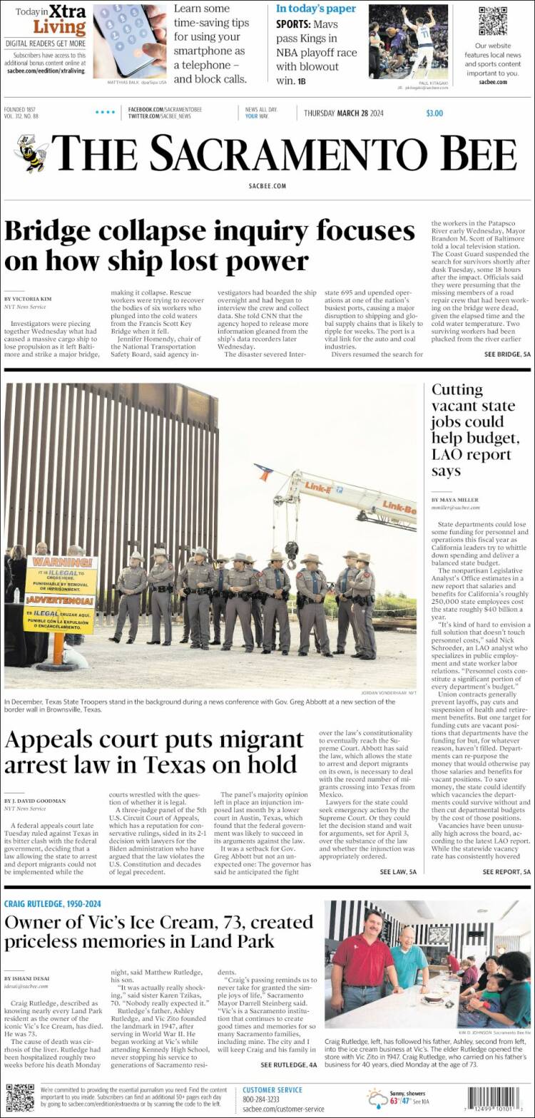 Portada de The Sacramento Bee (USA)