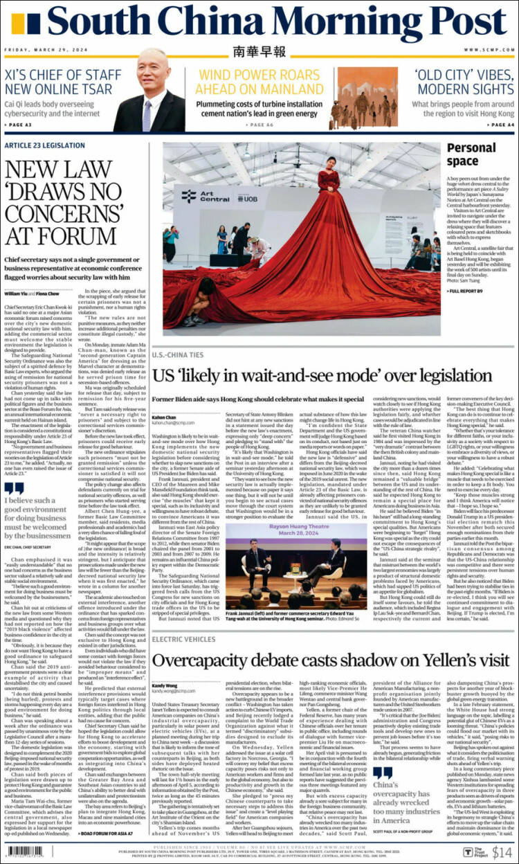 Portada de South China Morning Post (China)
