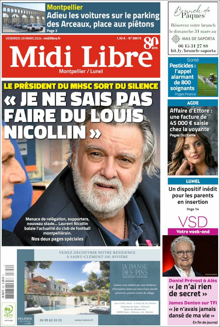 Portada de Midi Libre (Francia)