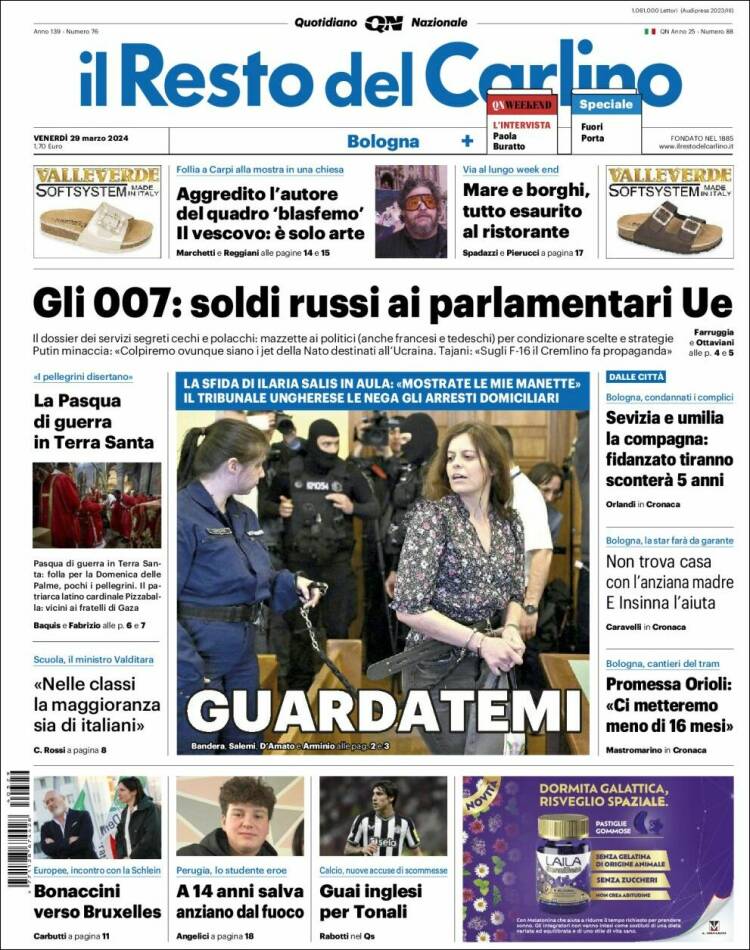 Portada de Il Resto del Carlino (Italia)