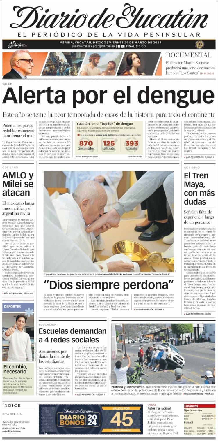 Portada de Diario de Yucatán (México)