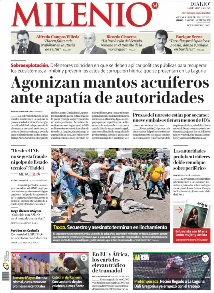Portada de Milenio - Laguna (México)