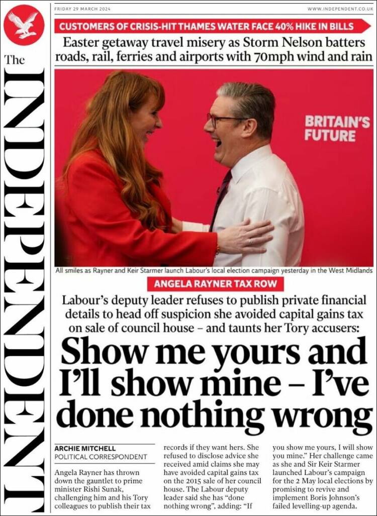 Portada de The Independent (Reino Unido)