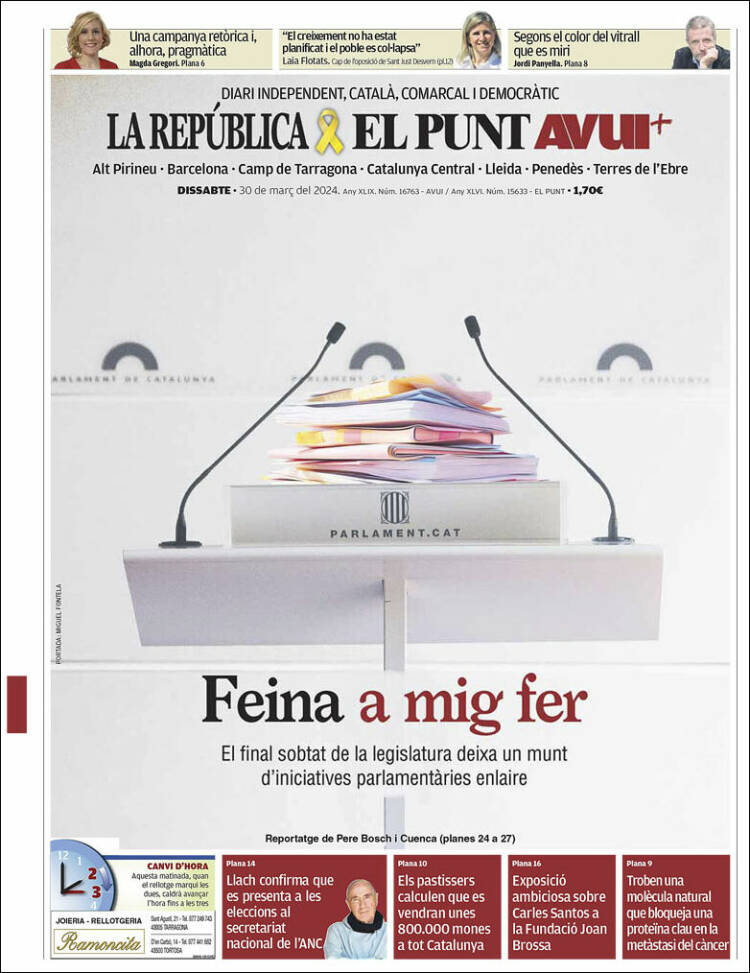 Portada de El Punt Avui (España)