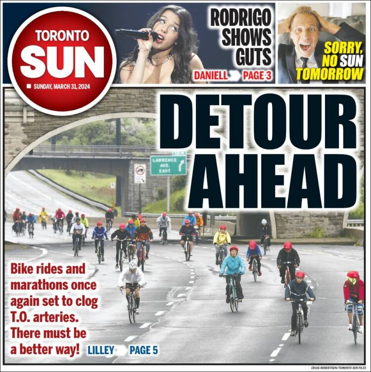 Portada de The Toronto Sun (Canadá)