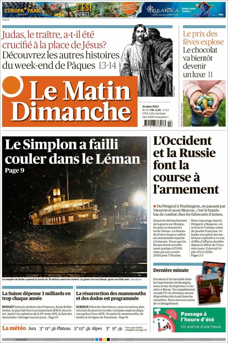 Portada de Le Matin (Suiza)