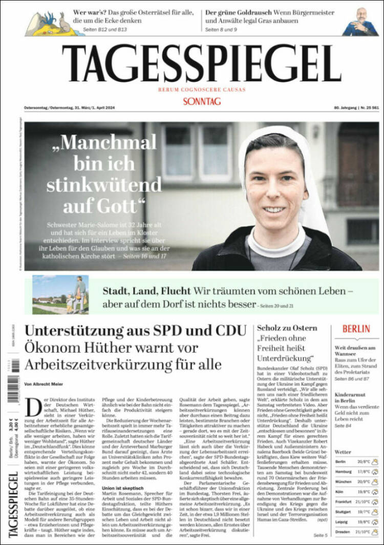 Portada de Der Tagesspiegel (Alemania)