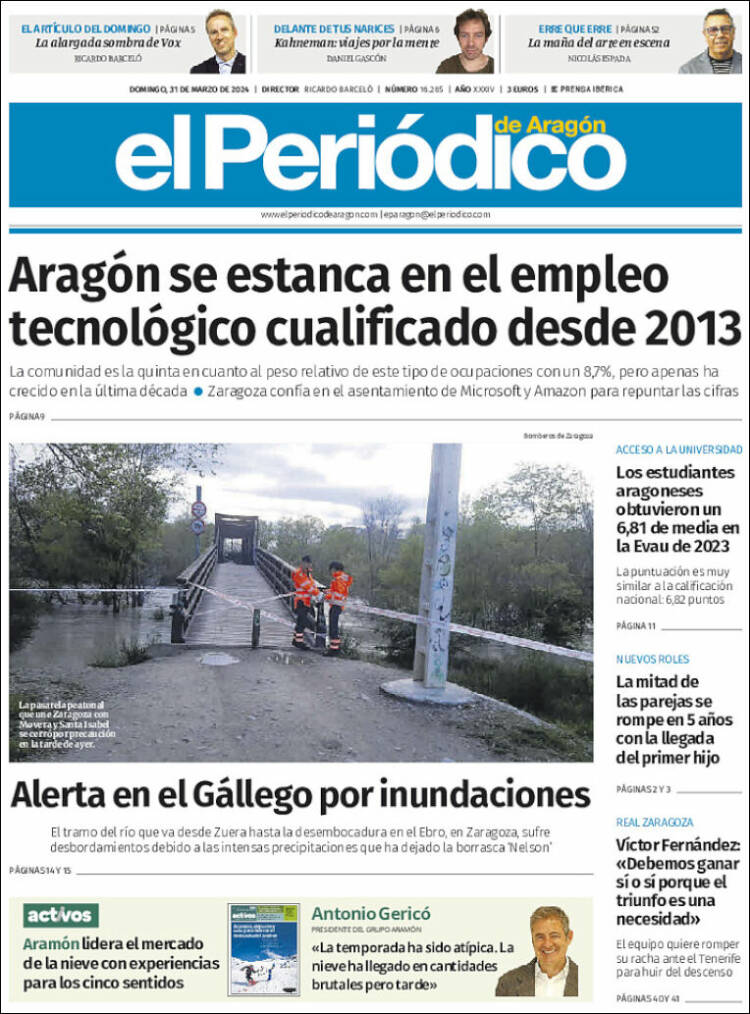 Portada de El Periódico de Aragón (España)