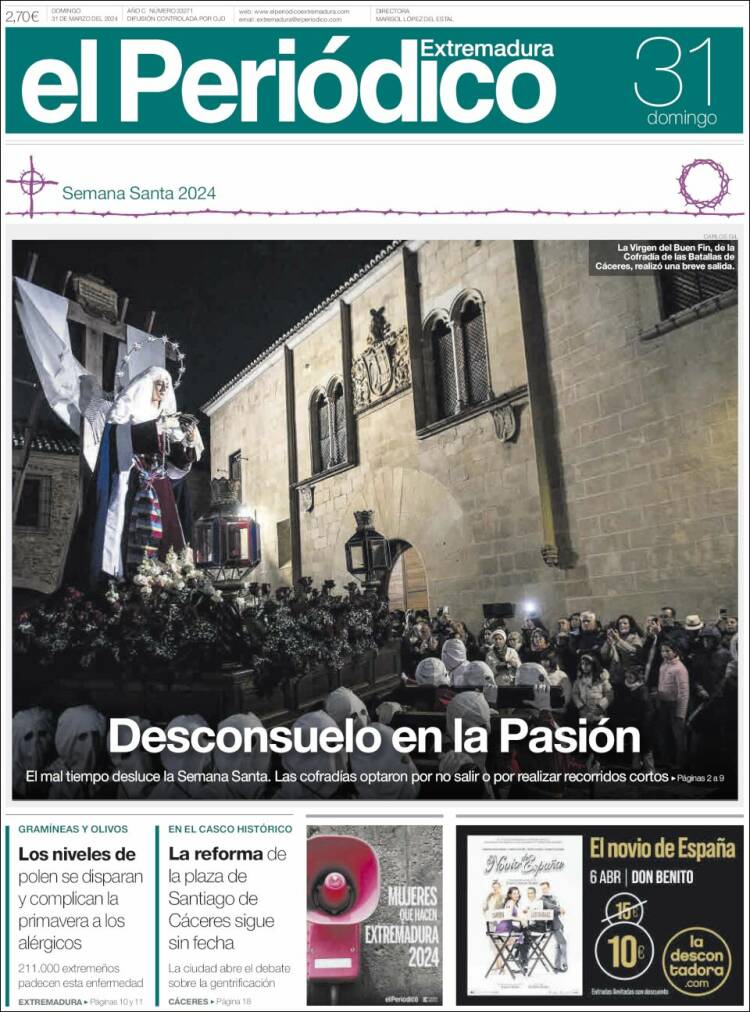 Portada de El Periódico de Extremadura (España)