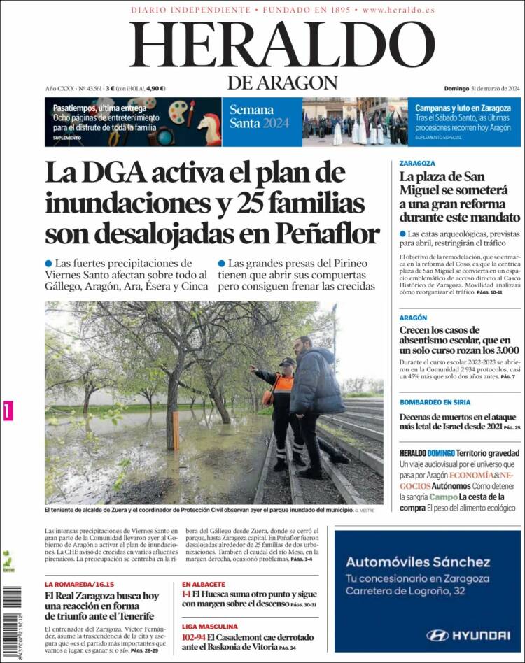 Portada de Heraldo de Aragón (España)