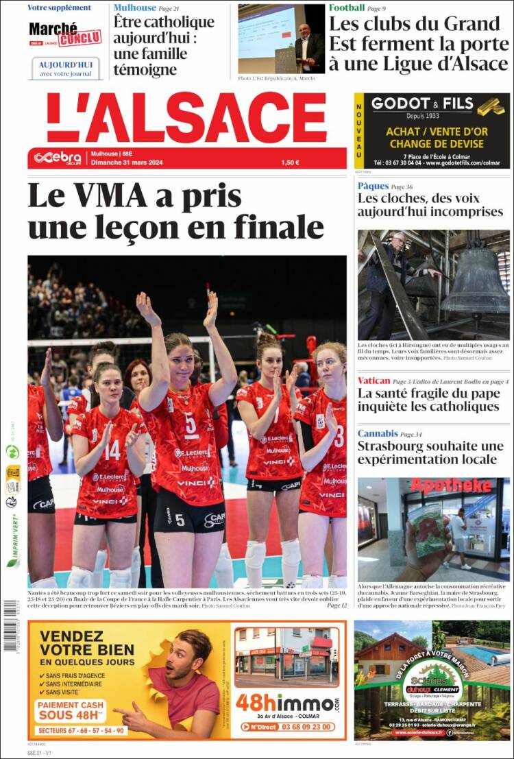 Portada de Journal L'Alsace (Francia)