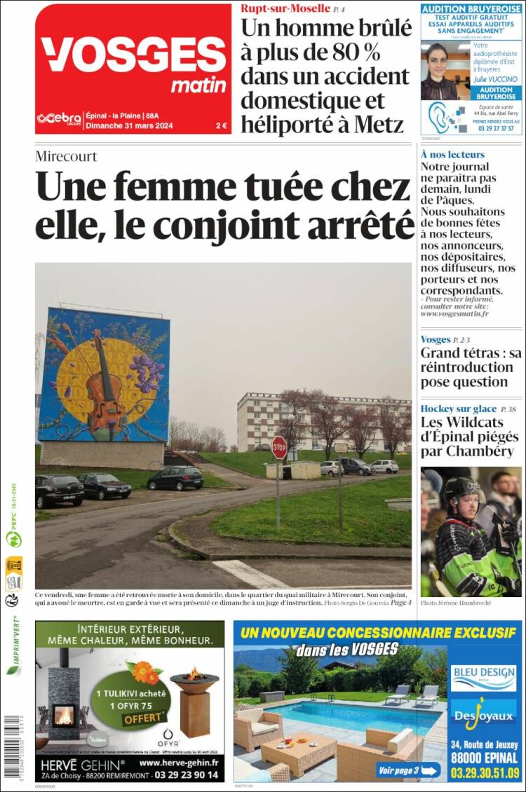 Portada de Vosges Matin (Francia)