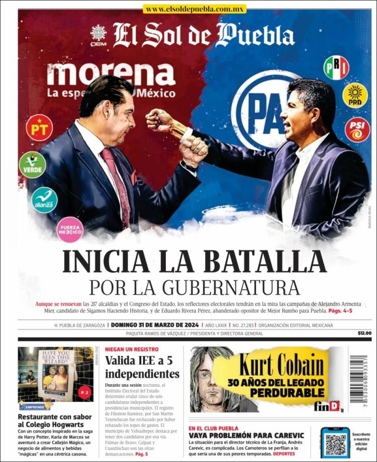 Portada de El Sol de Puebla (México)