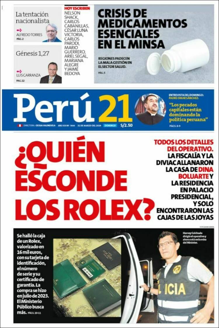 Portada de Perú 21 (Perú)
