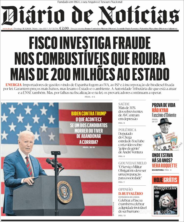 Portada de Diário de Noticias (Portugal)