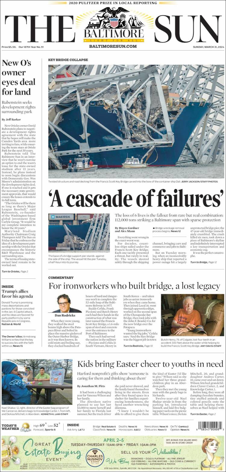 Portada de The Baltimore Sun (USA)