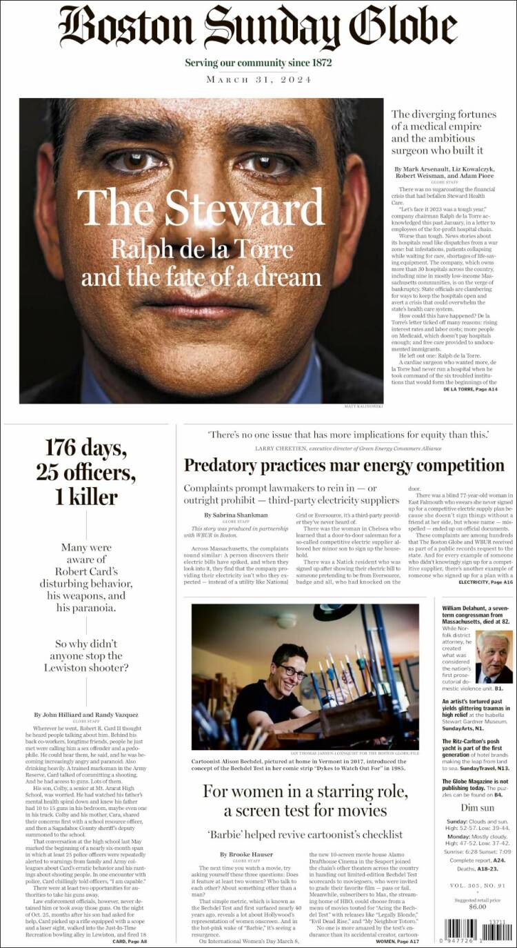 Portada de Boston Globe (USA)