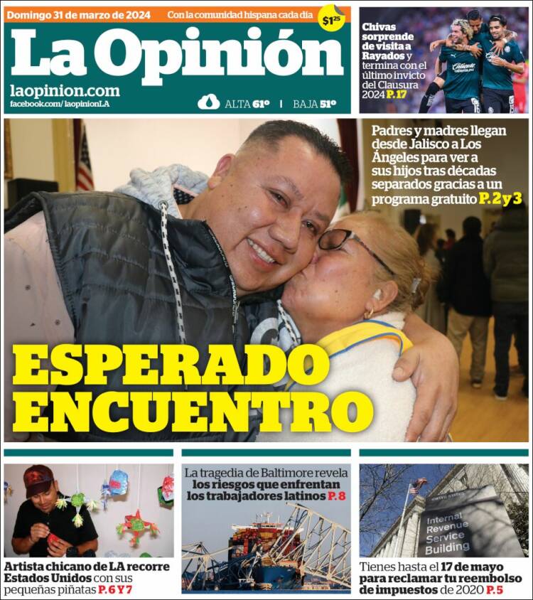 Portada de La Opinión (USA)