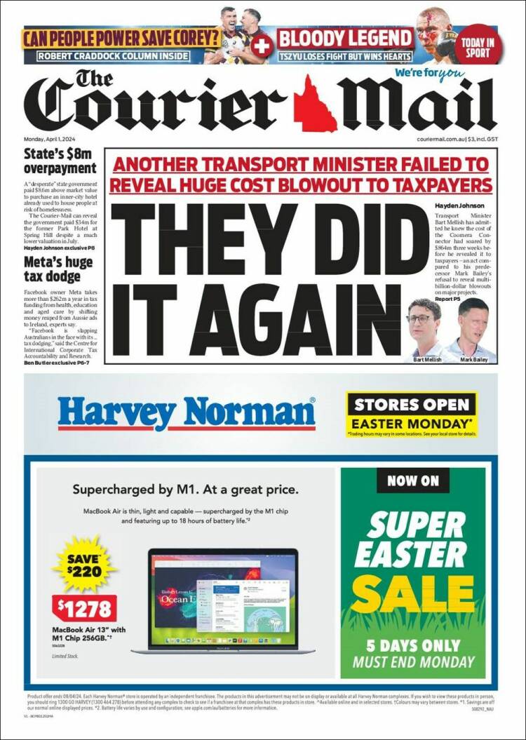 Portada de The Courier-Mail (Australia)