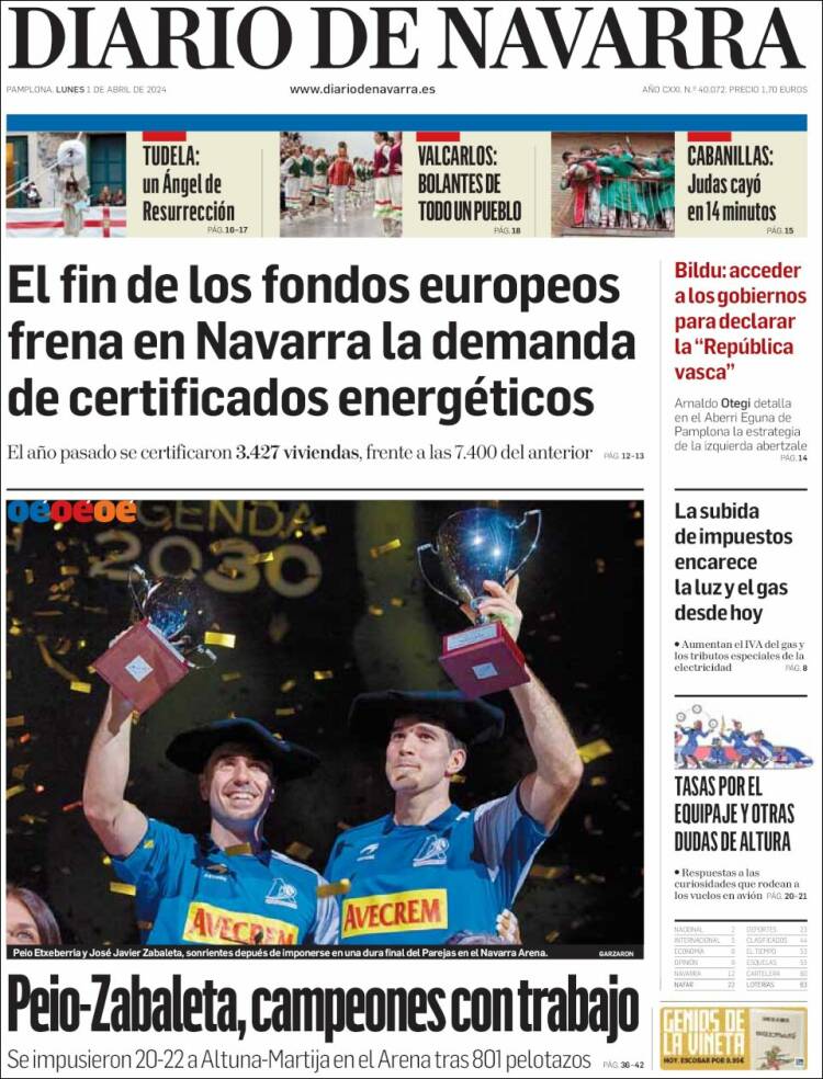 Portada de Diario de Navarra (España)