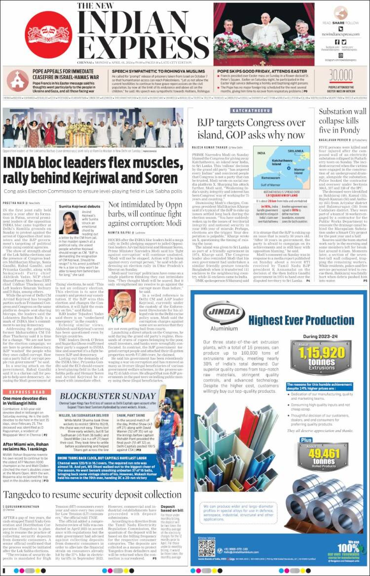 Portada de New Indian Express (India)