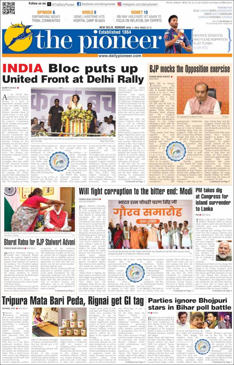 Portada de The Pioneer (India)
