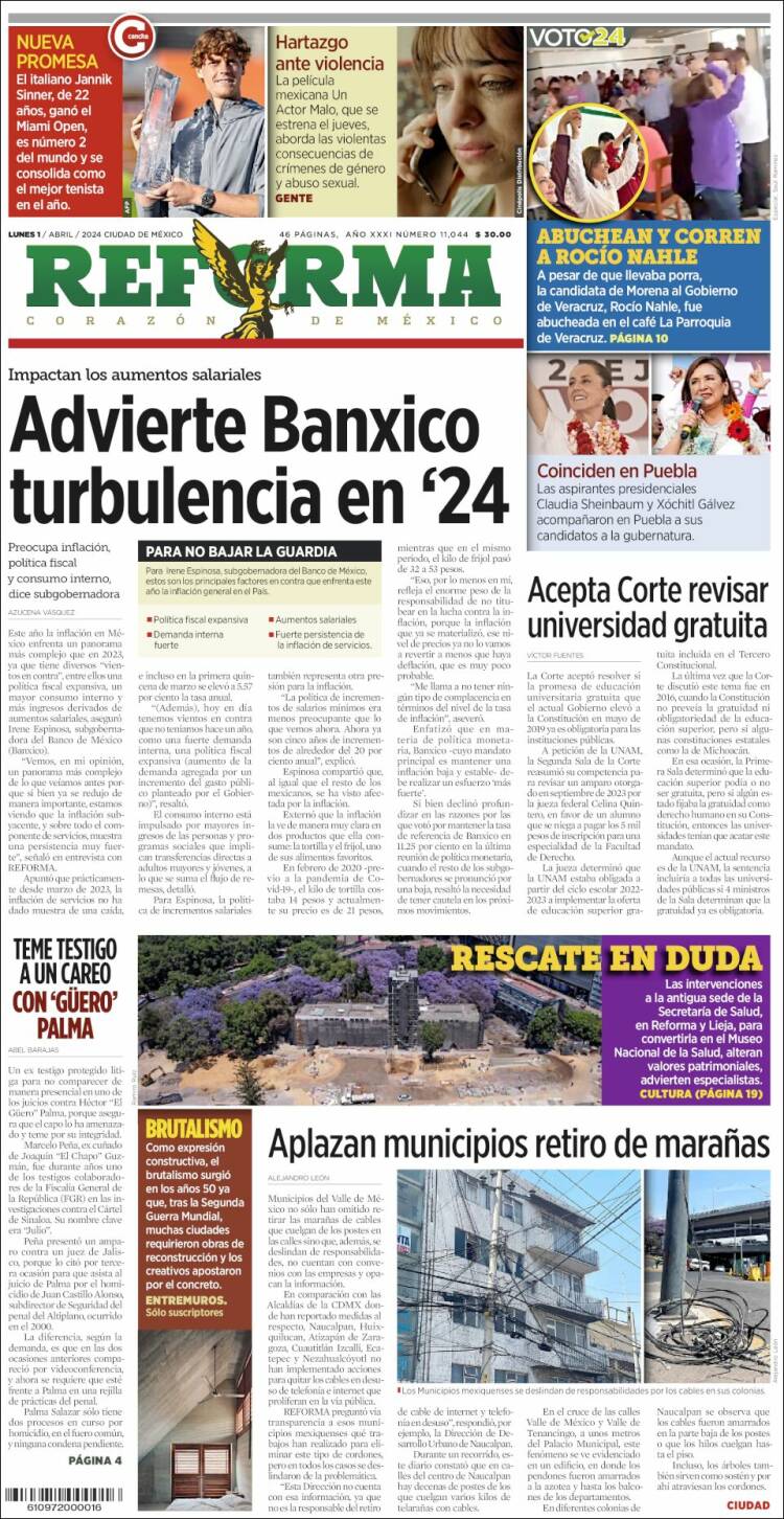 Portada de Reforma (M&eacute;xico)