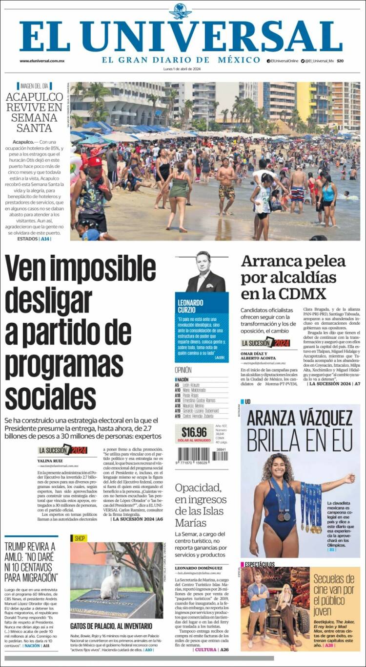 Portada de El Universal (M&eacute;xico)