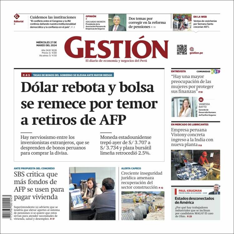 Portada de Diario Gestión (Perú)