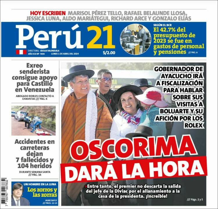 Portada de Perú 21 (Perú)