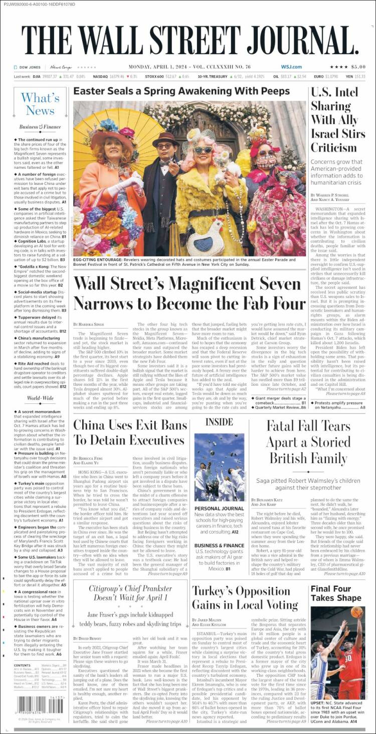 Portada de Wall Street Journal (USA)