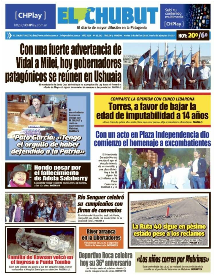 Portada de El Chubut (Argentina)