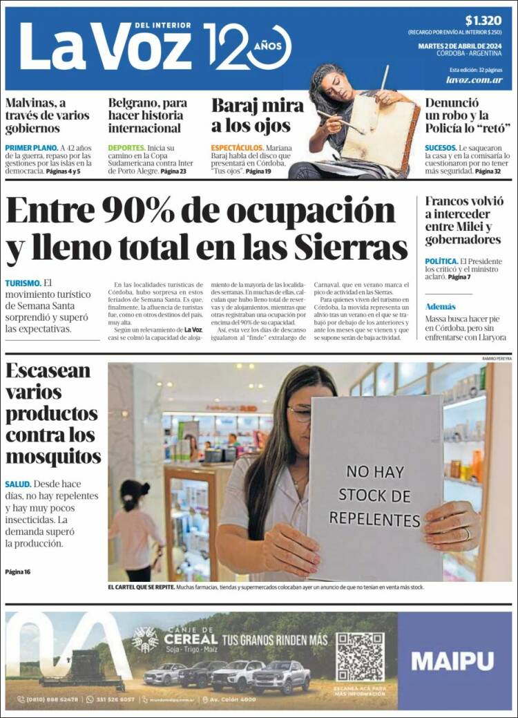 Portada de La Voz del Interior (Argentina)