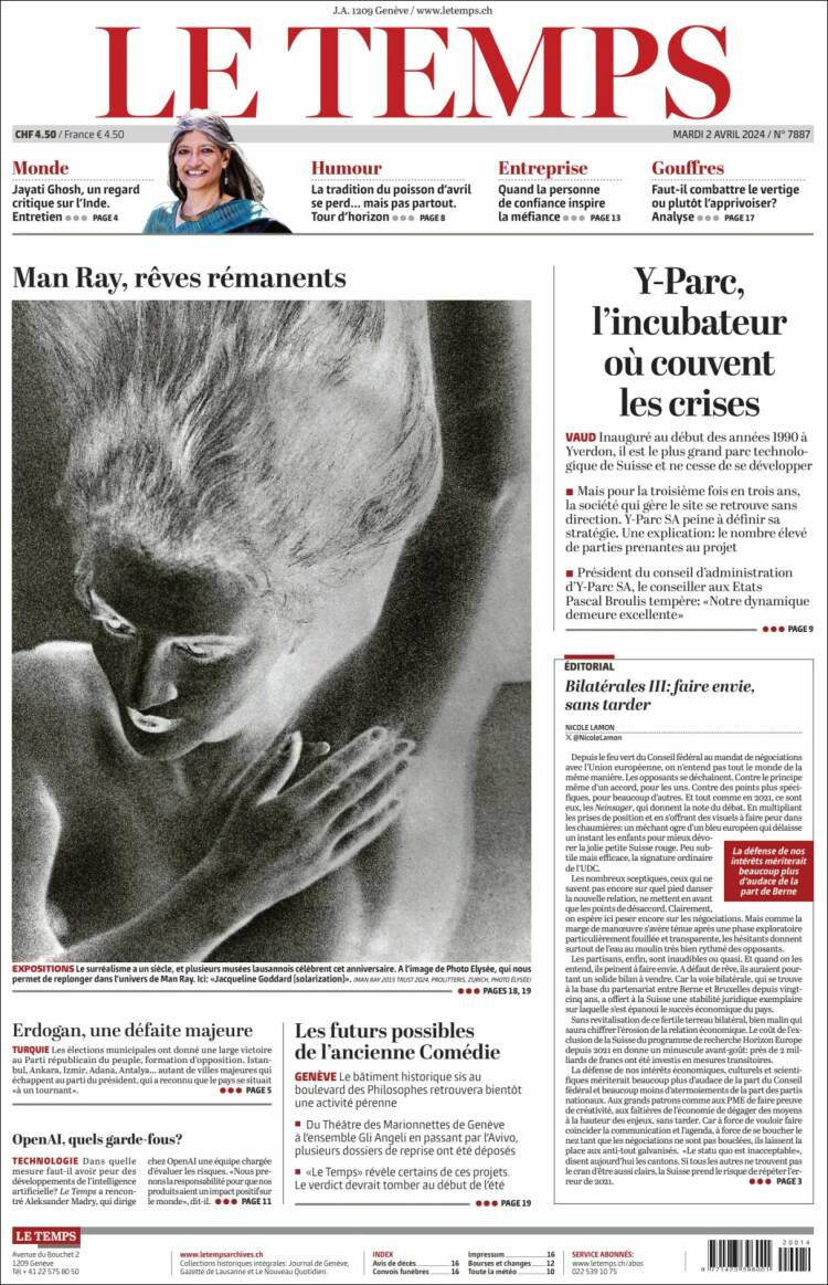Portada de Le Matin (Suiza)