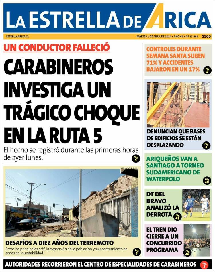 Portada de La Estrella de Arica (Chile)