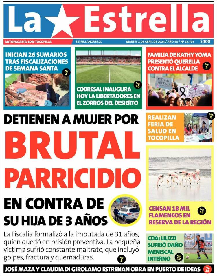 Portada de La Estrella de Loa (Chile)