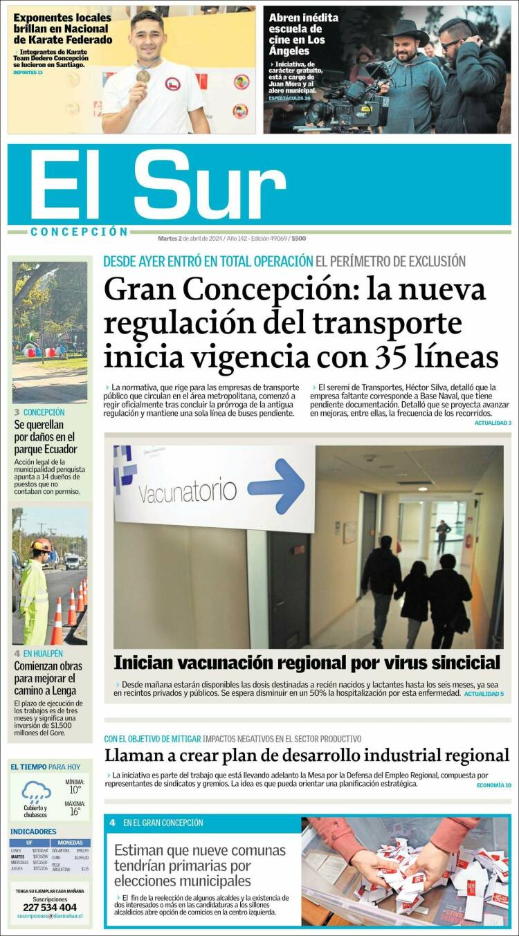 Portada de El Sur (Chile)