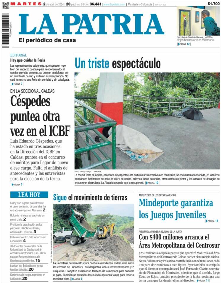 Portada de La Patria (Colombia)