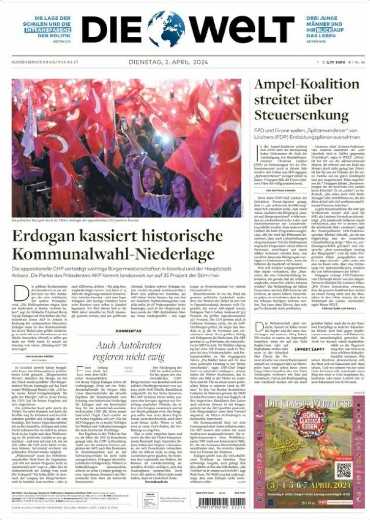 Portada de Die Welt (Alemania)