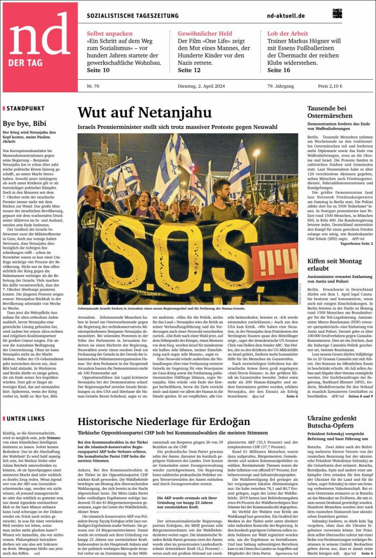Portada de Neues Deutschland (Alemania)