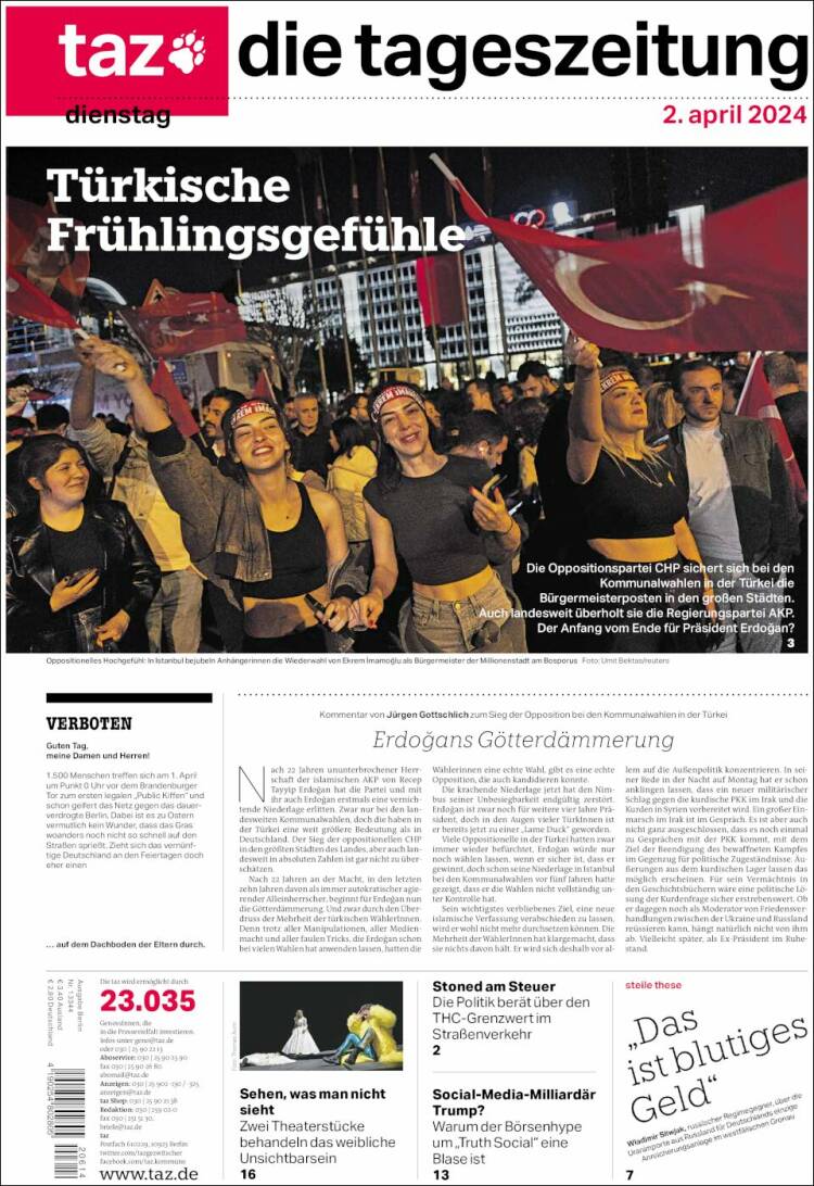 Portada de Die Tageszeitung (Alemania)