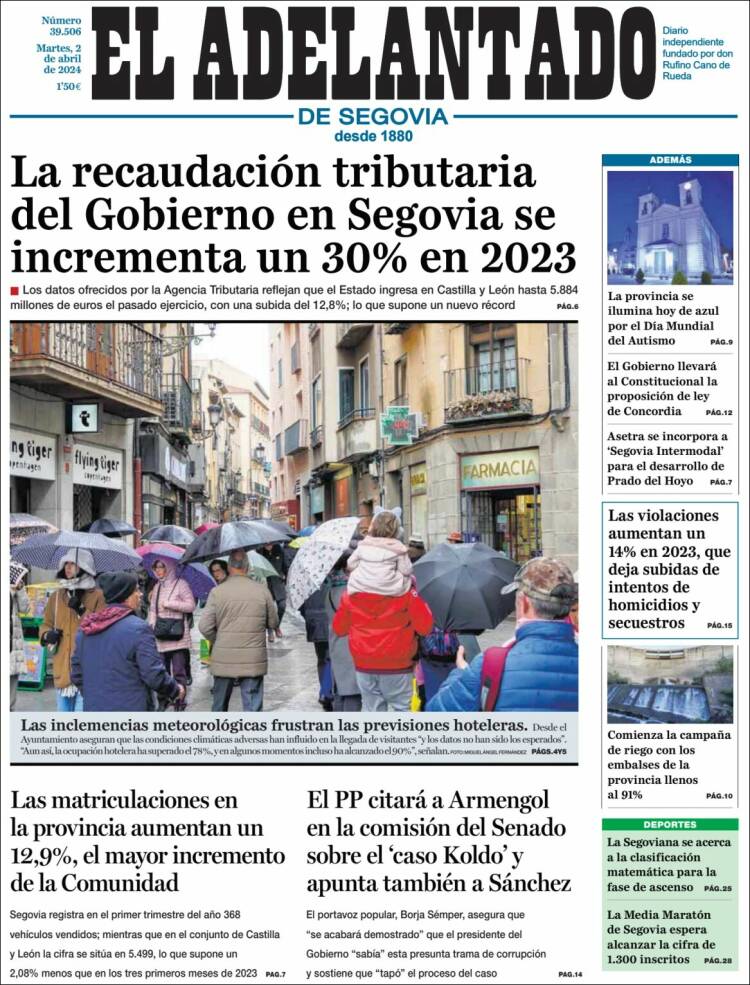 Portada de El Adelantado de Segovia (España)