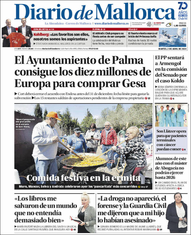 Portada de Diario de Mallorca (España)