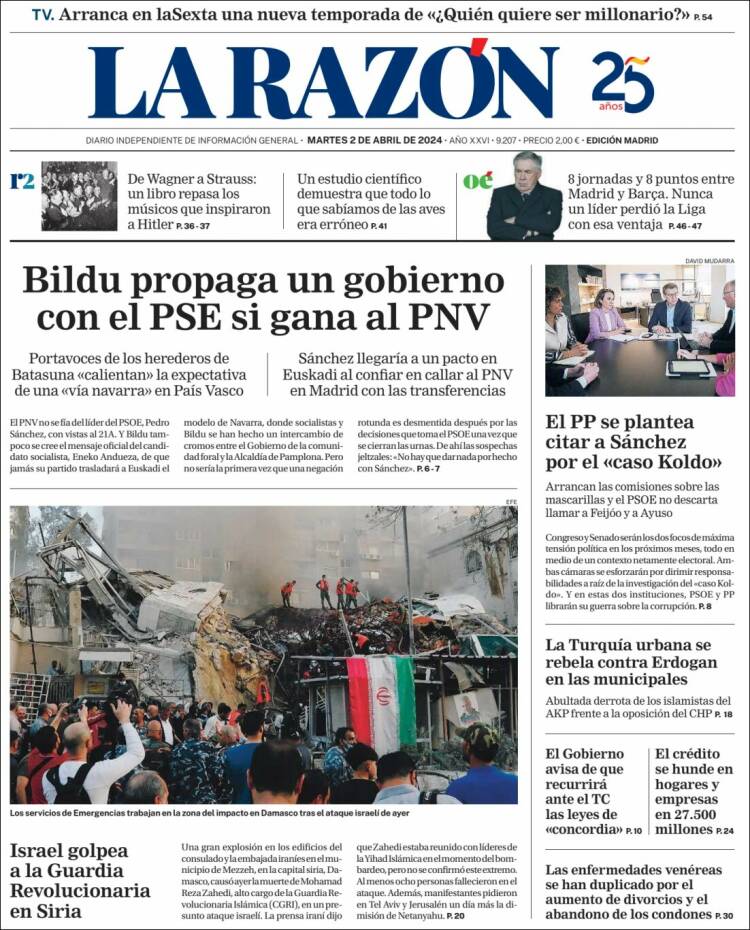 Portada de La Razón (España)