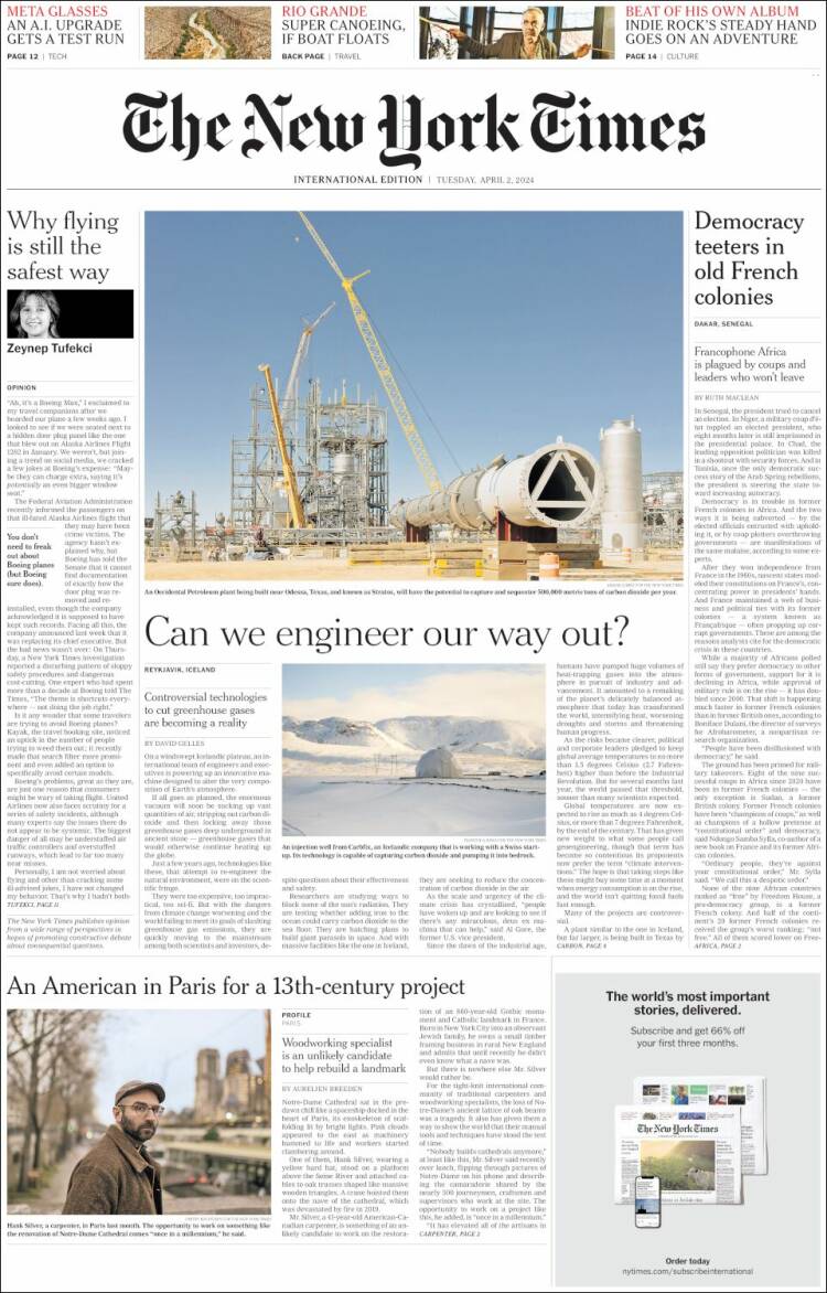 Portada de International New York Times (Europa)