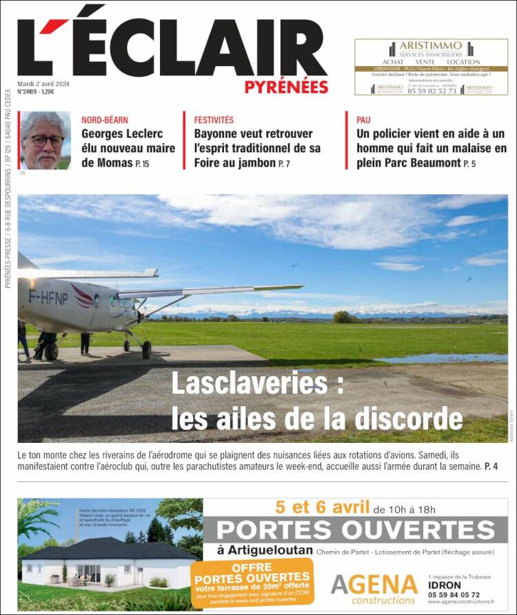Portada de L'Eclair des Pyrénées (Francia)