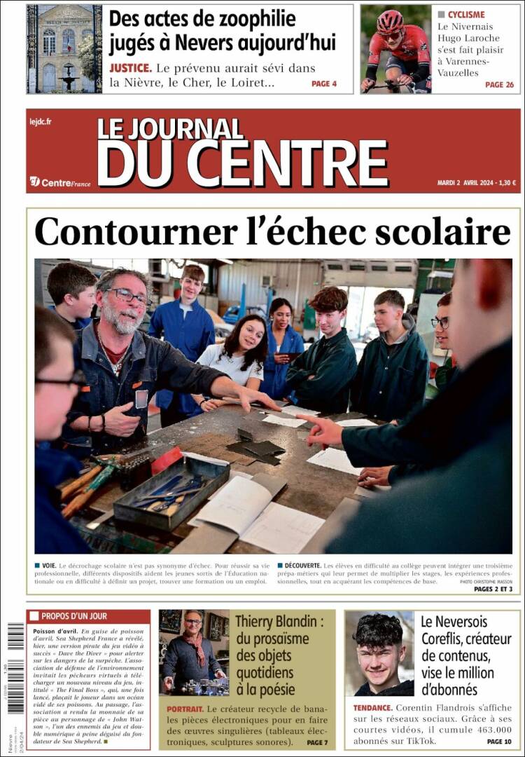 Portada de Le Journal du Centre (Francia)