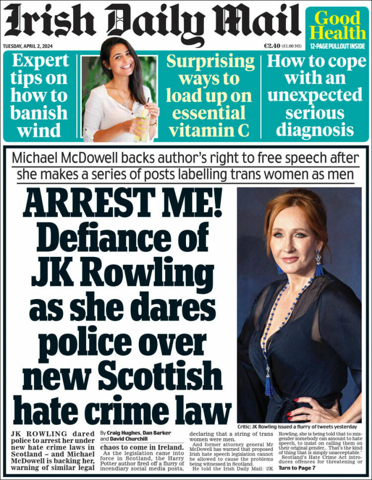 Portada de Irish Daily Mail (Irlanda)