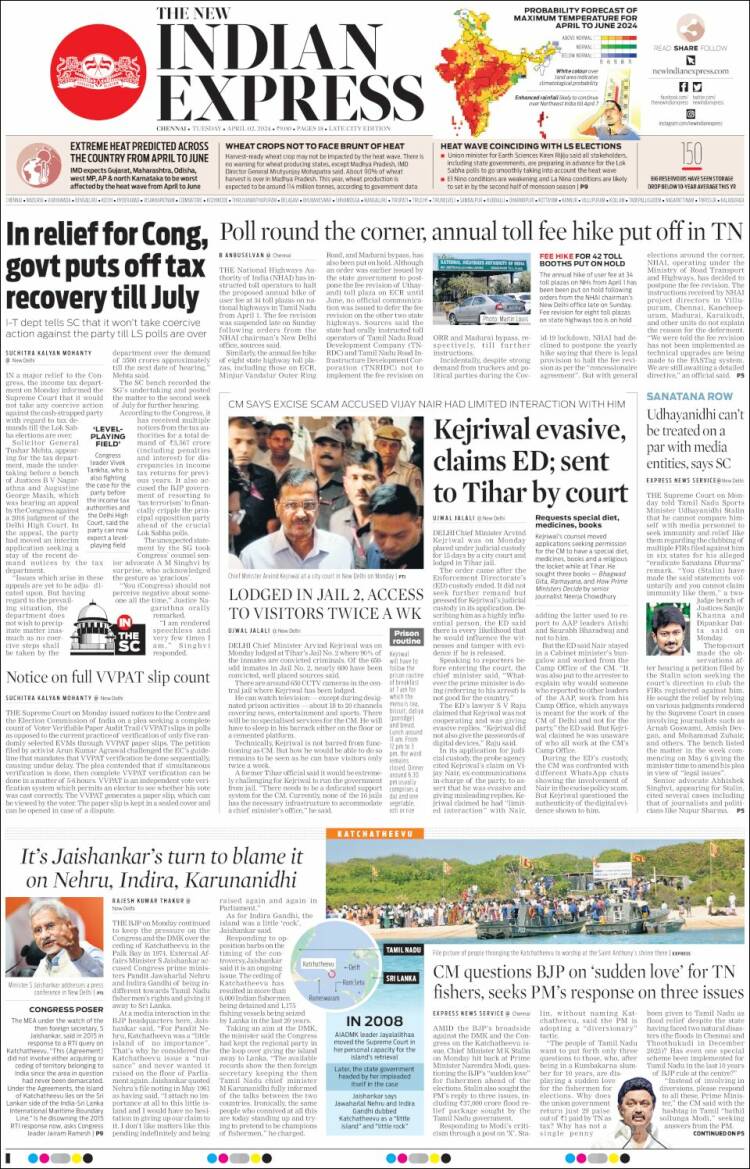 Portada de New Indian Express (India)