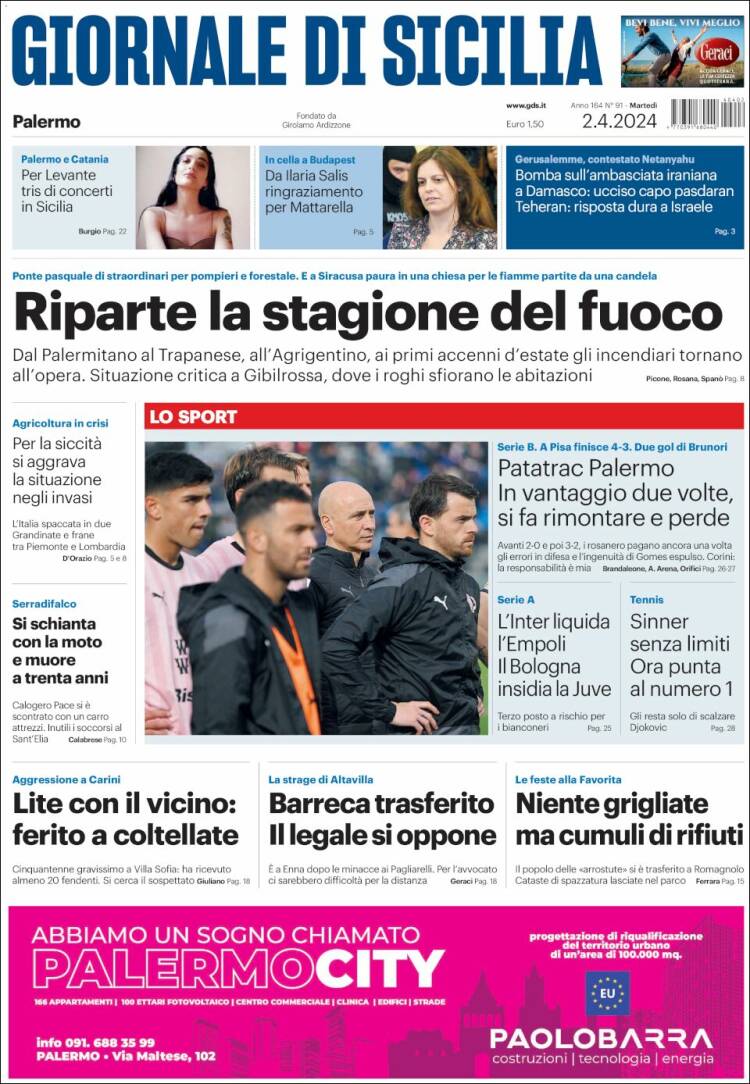 Portada de Giornale di Sicilia (Italia)